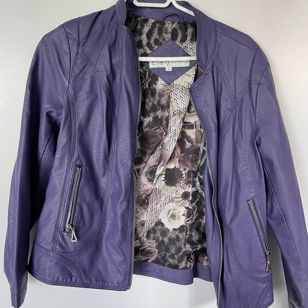 CLEO Purple Faux Leather Moto Jacket | size xs